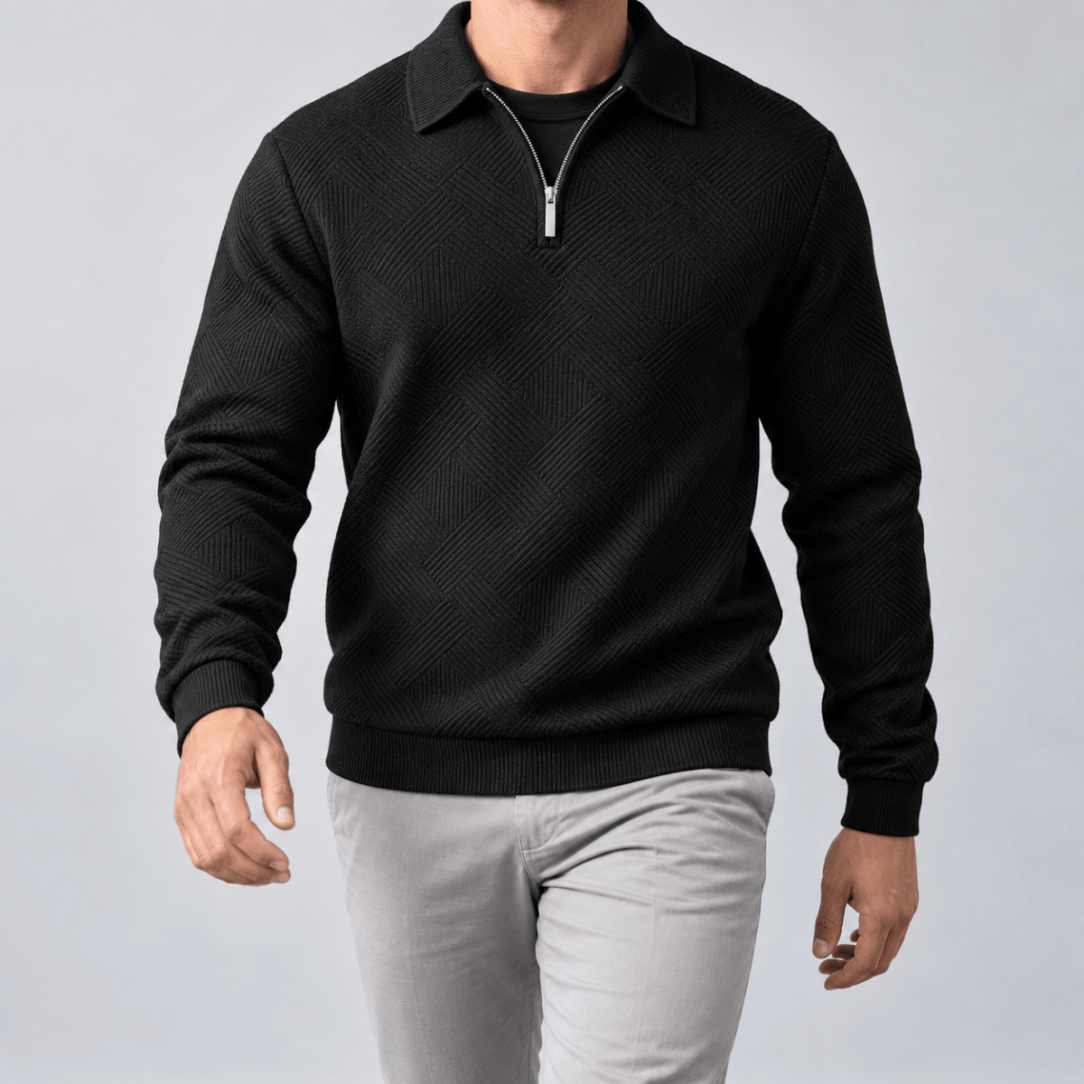 Leo casual sweater with zip - AntoniosClothing - Black