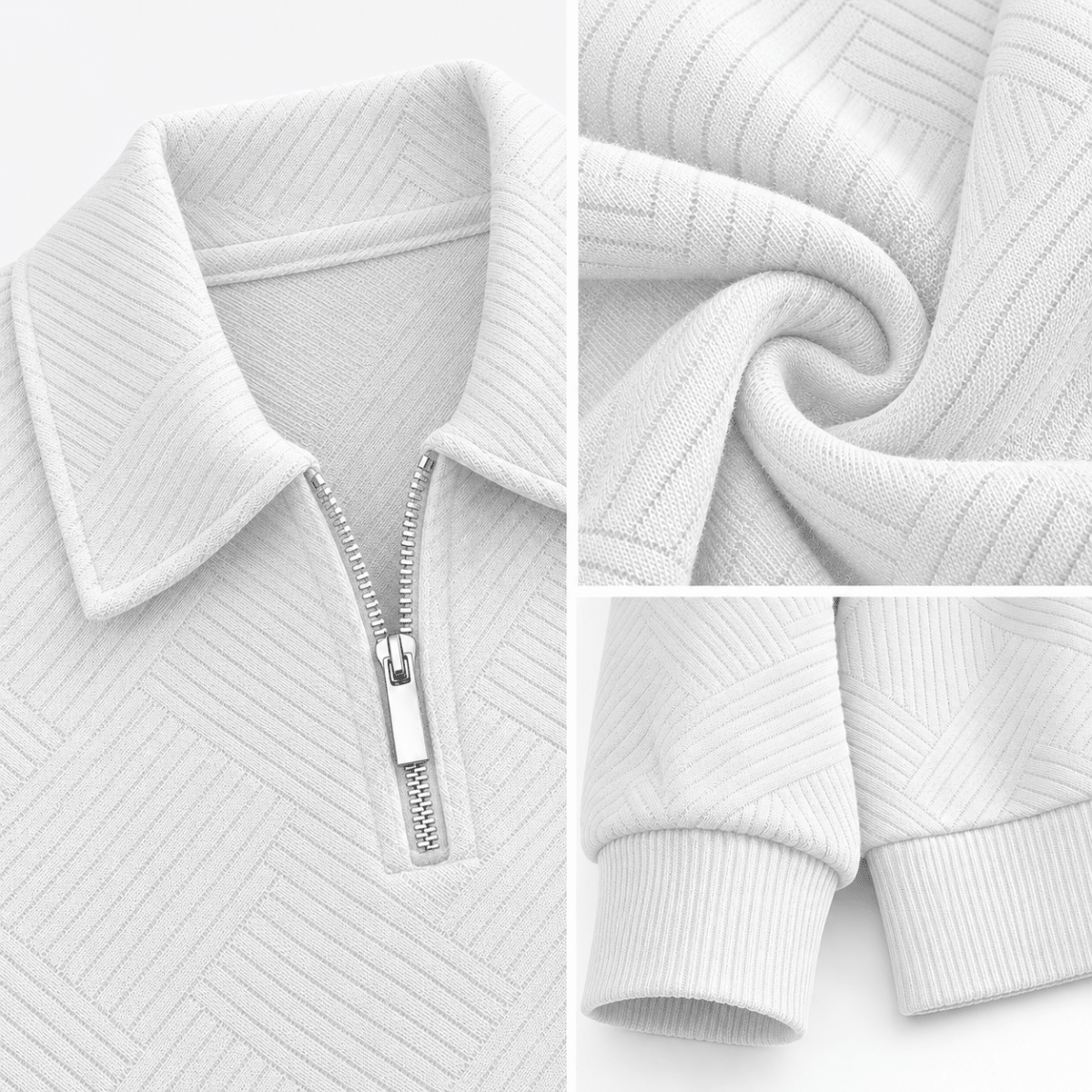 Leo casual sweater with zip - AntoniosClothing - White
