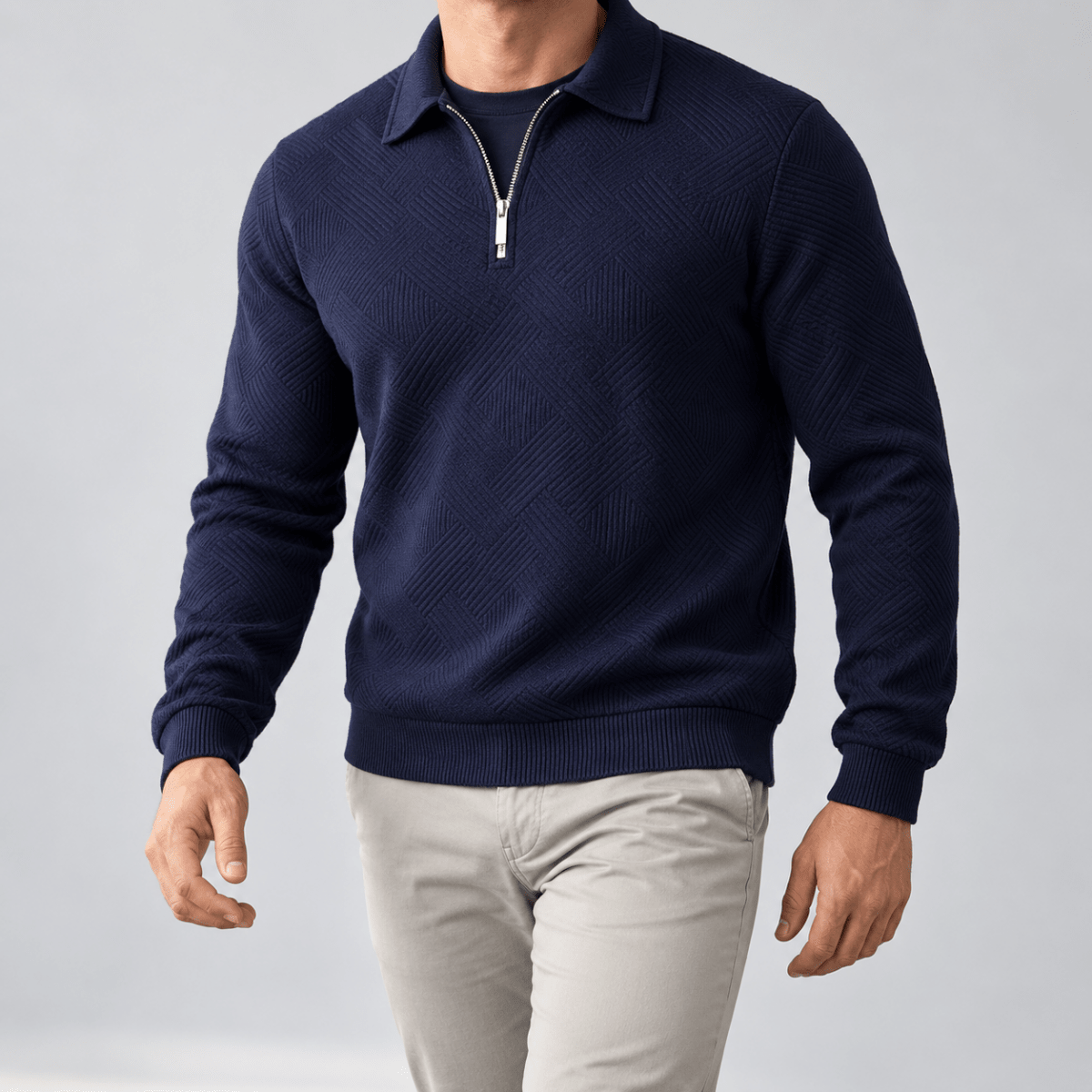 Leo casual sweater with zip - AntoniosClothing - Navy blue