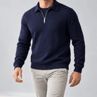 Leo casual sweater with zip - AntoniosClothing - Navy blue
