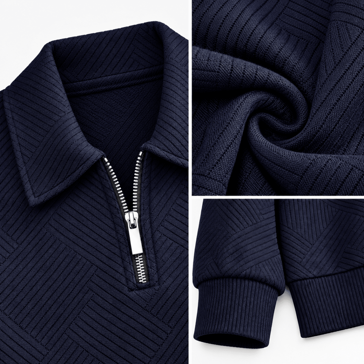 Leo casual sweater with zip - AntoniosClothing - Navy blue