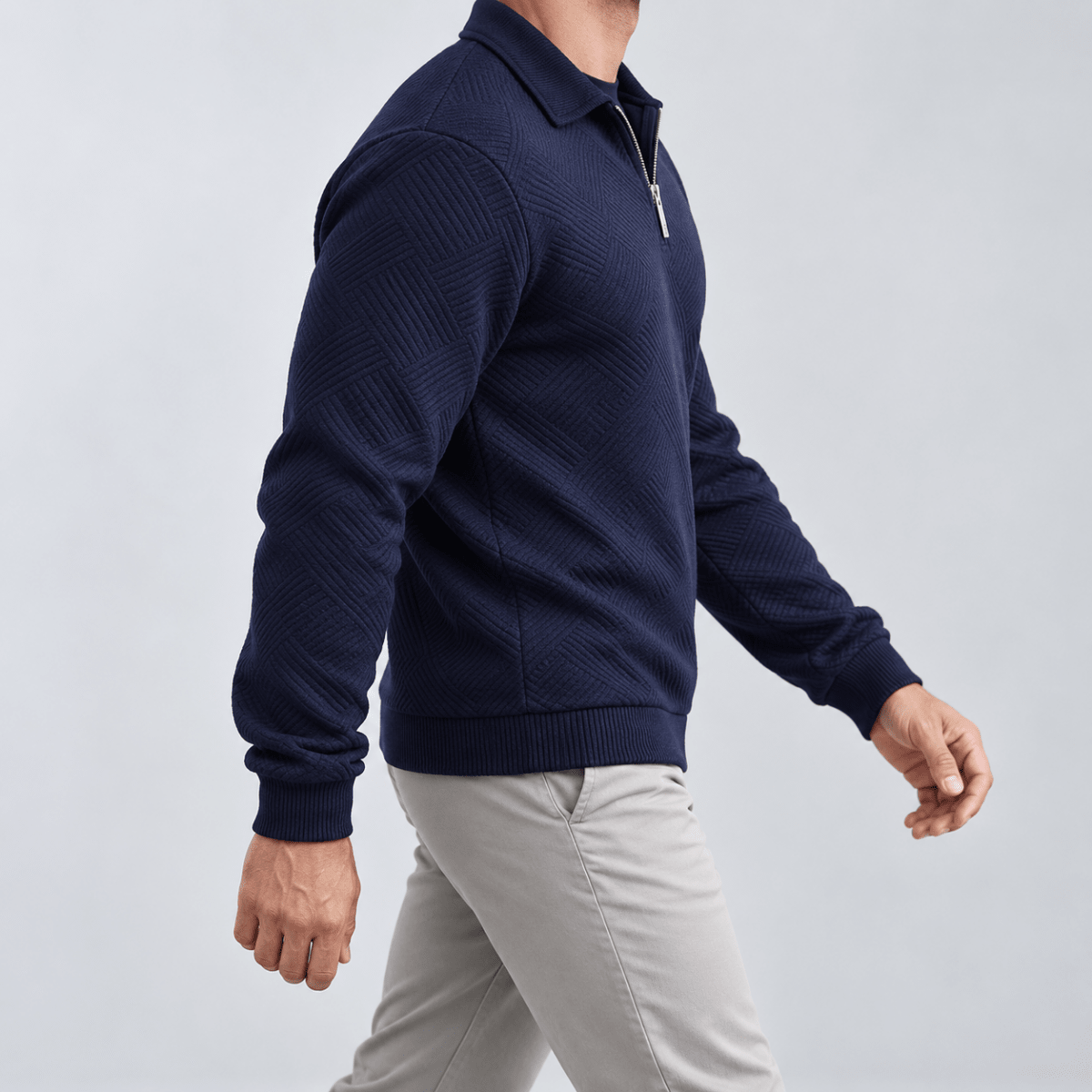 Leo casual sweater with zip - AntoniosClothing - Navy blue