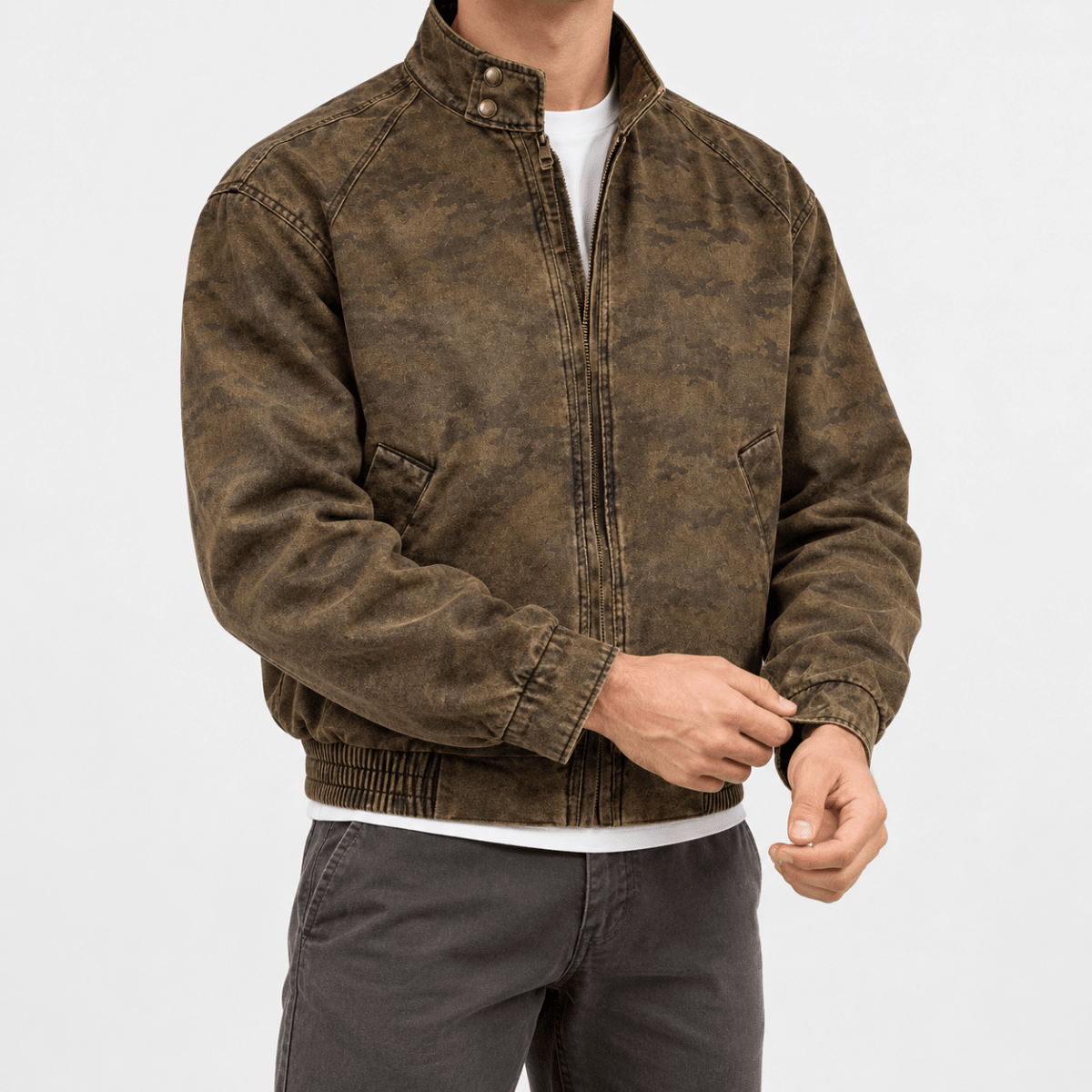 Leo motorcycle cotton casual jacket - AntoniosClothing - Coffee