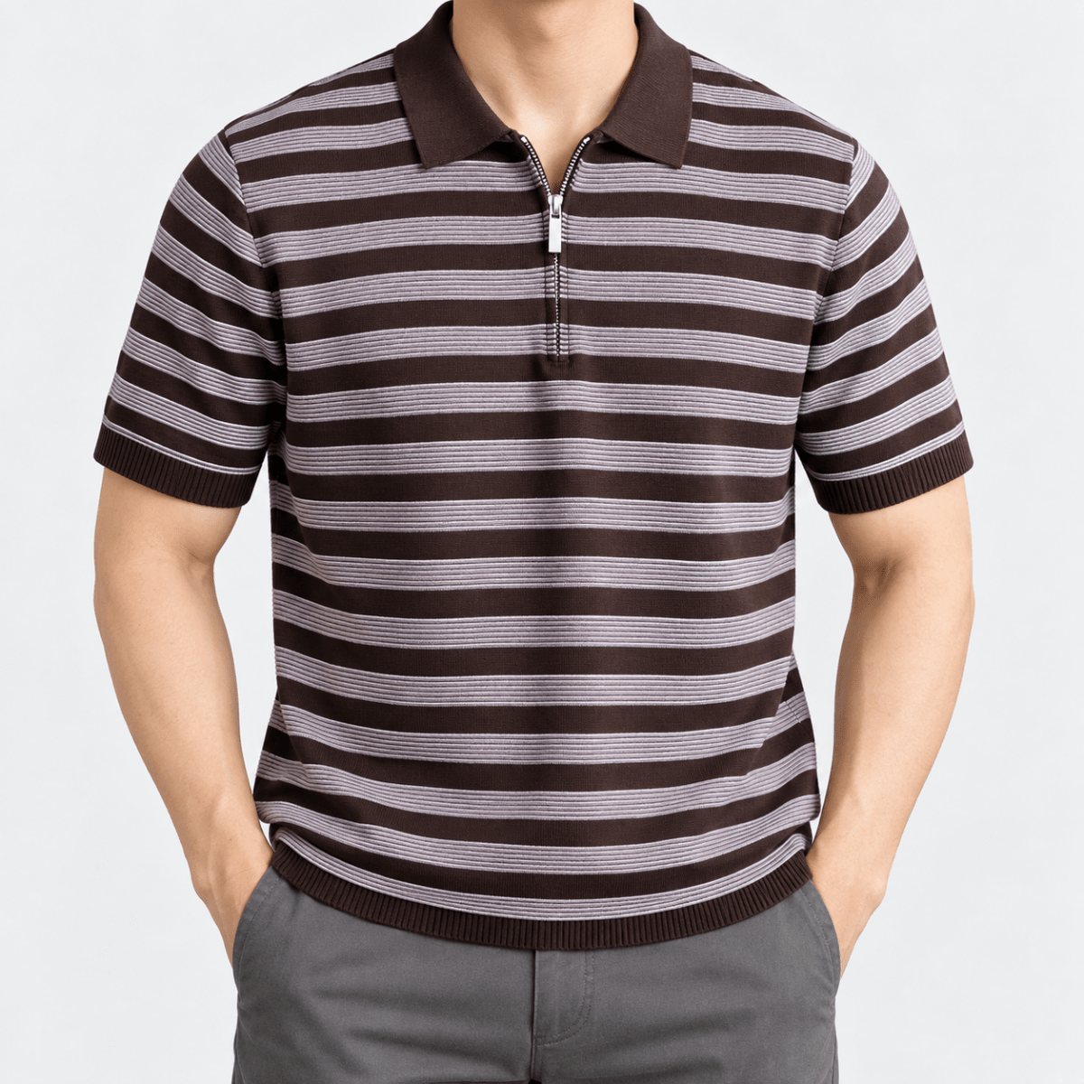 Leo spring knitted polo shirt - AntoniosClothing - Brown