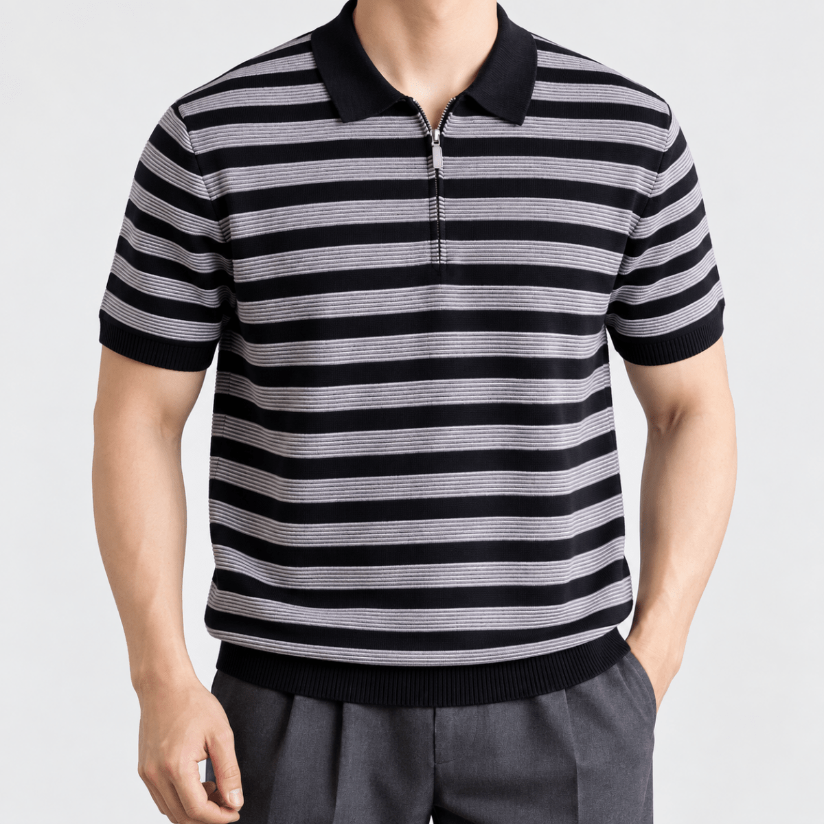 Leo spring knitted polo shirt - AntoniosClothing - Black