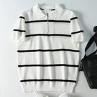Leo striped casual polo t-shirt with zipper - Antonios