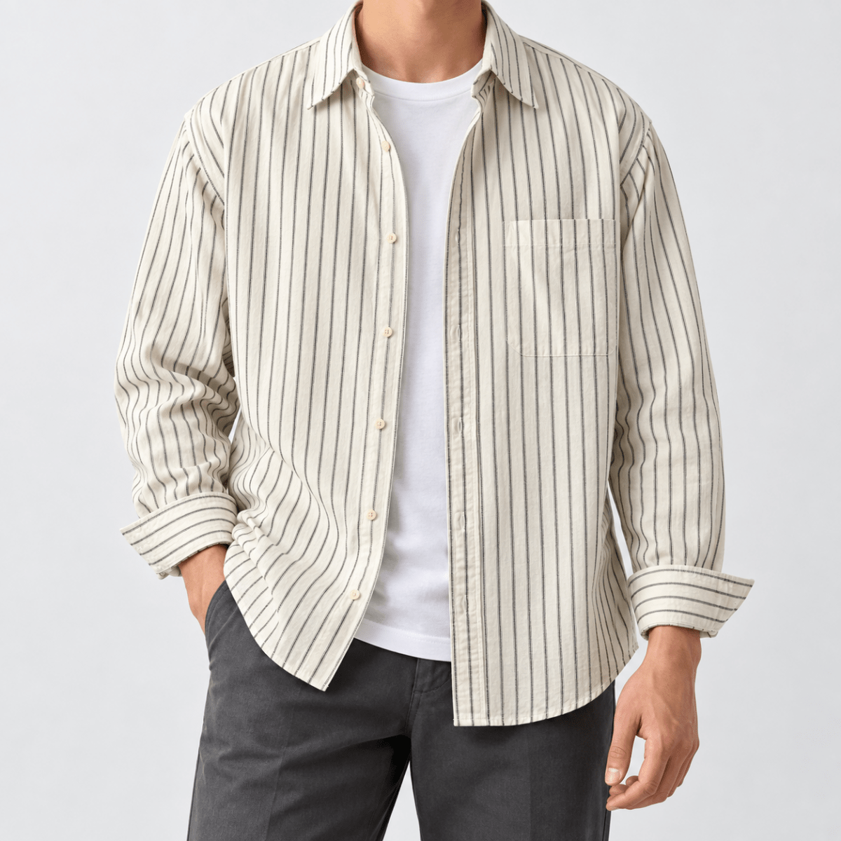 Leo striped long-sleeve shirt - AntoniosClothing - Black