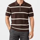 Leo striped zip polo shirt - AntoniosClothing - Brown