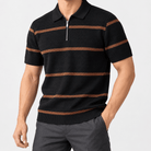 Leo striped zip polo shirt - AntoniosClothing - Black