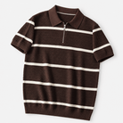 Leo striped zip polo shirt - AntoniosClothing - Brown