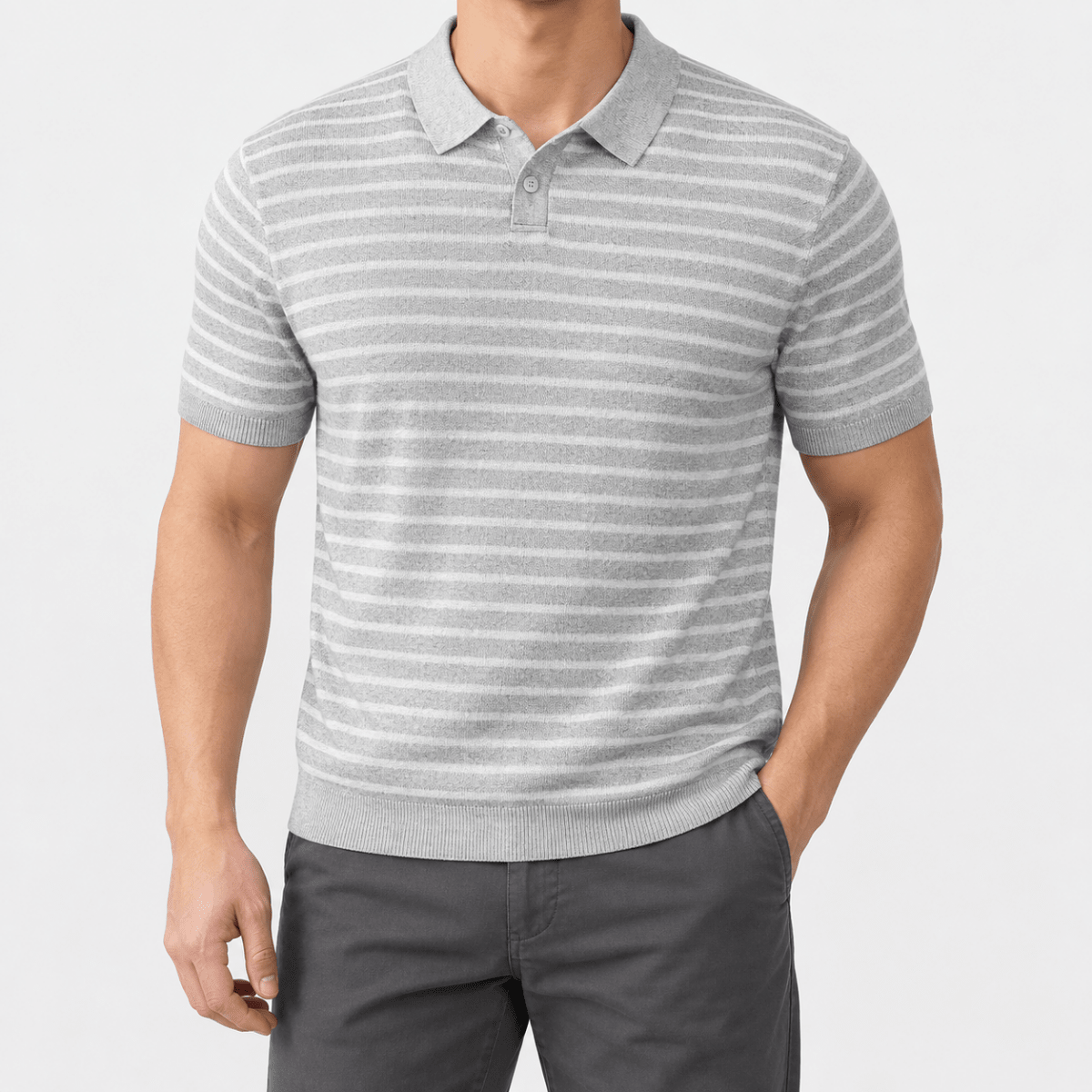 Leo summer striped polo shirt - AntoniosClothing - Gray