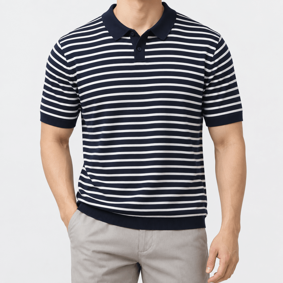 Leo summer striped polo shirt - AntoniosClothing - Navy blue