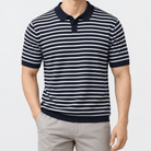 Leo summer striped polo shirt - AntoniosClothing - Navy blue
