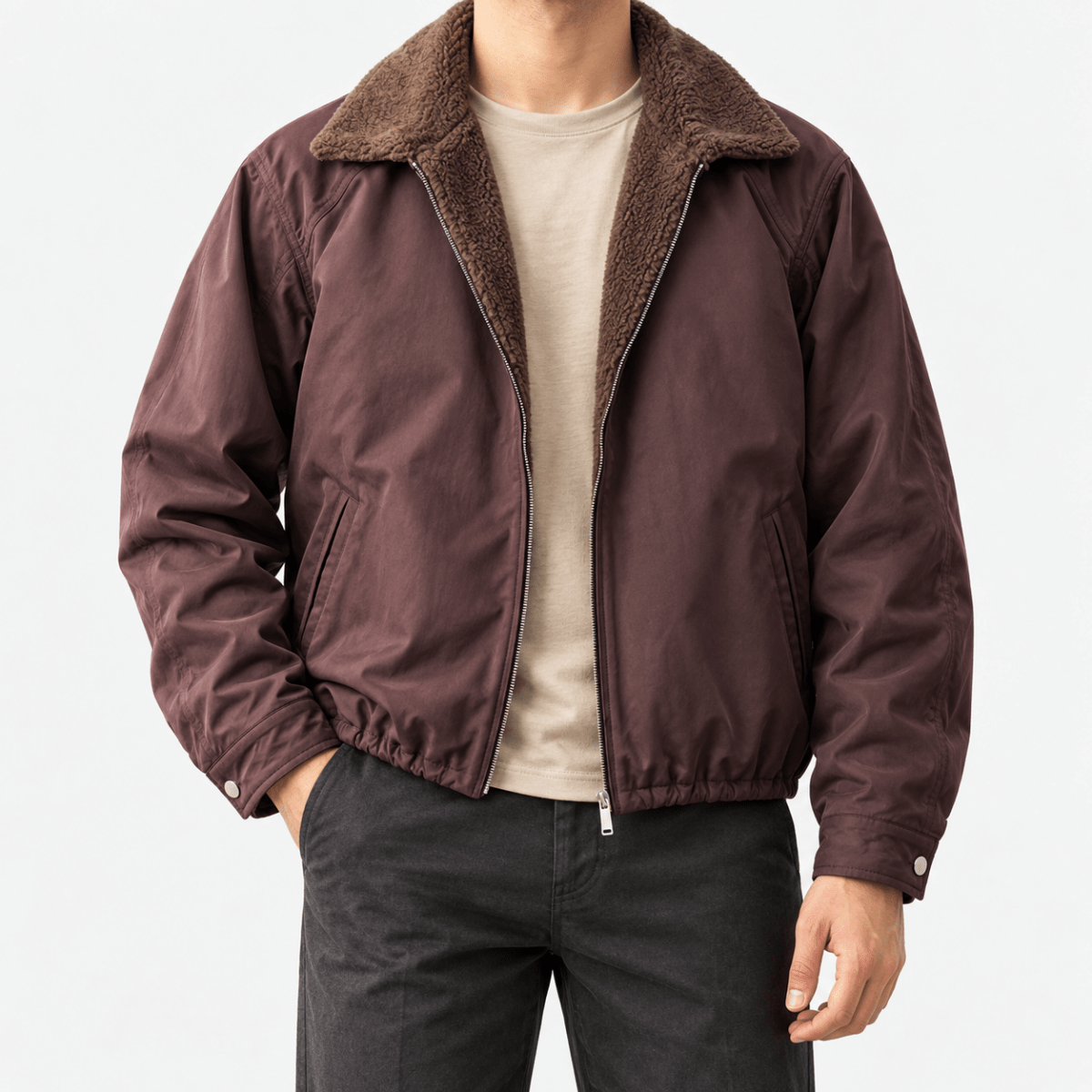 Leonardo casual jacket with flannel collar - AntoniosClothing - Wine red