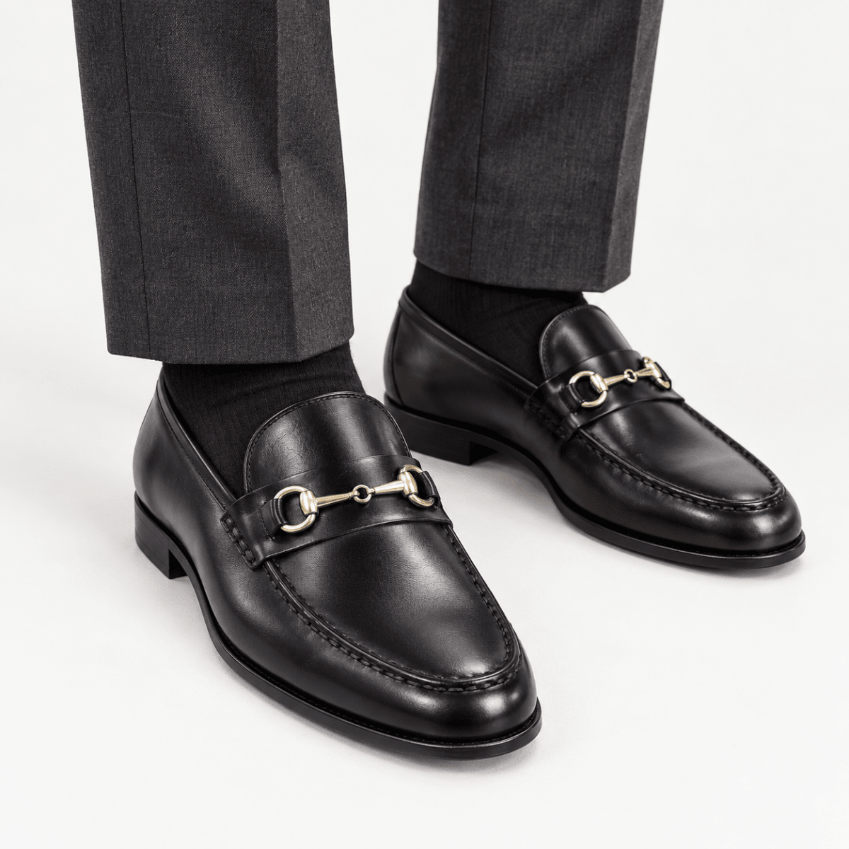Leonardo classic italian loafers with chain - AntoniosClothing - Black