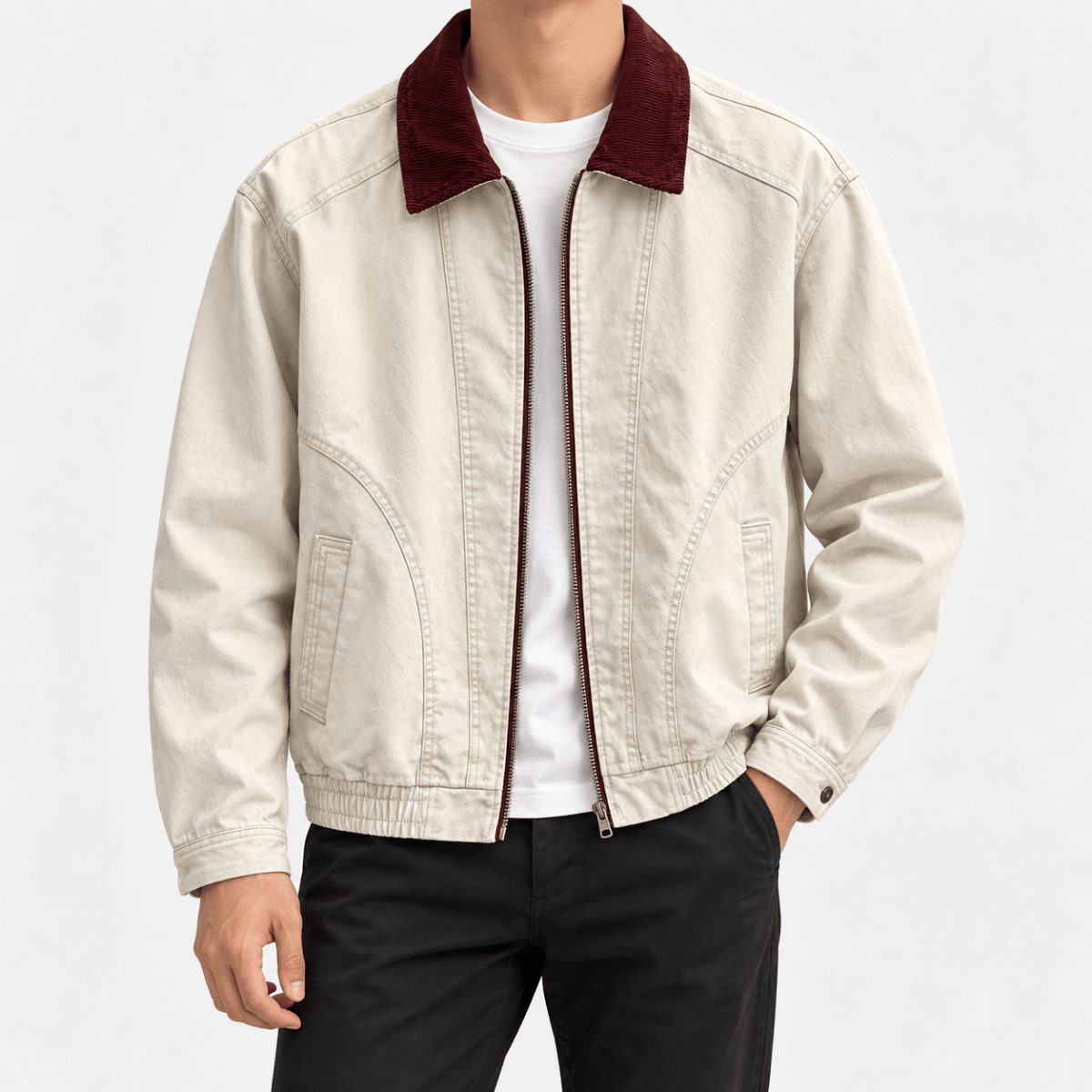 Leonardo cotton jacket with high-contrast collar - AntoniosClothing - Beige