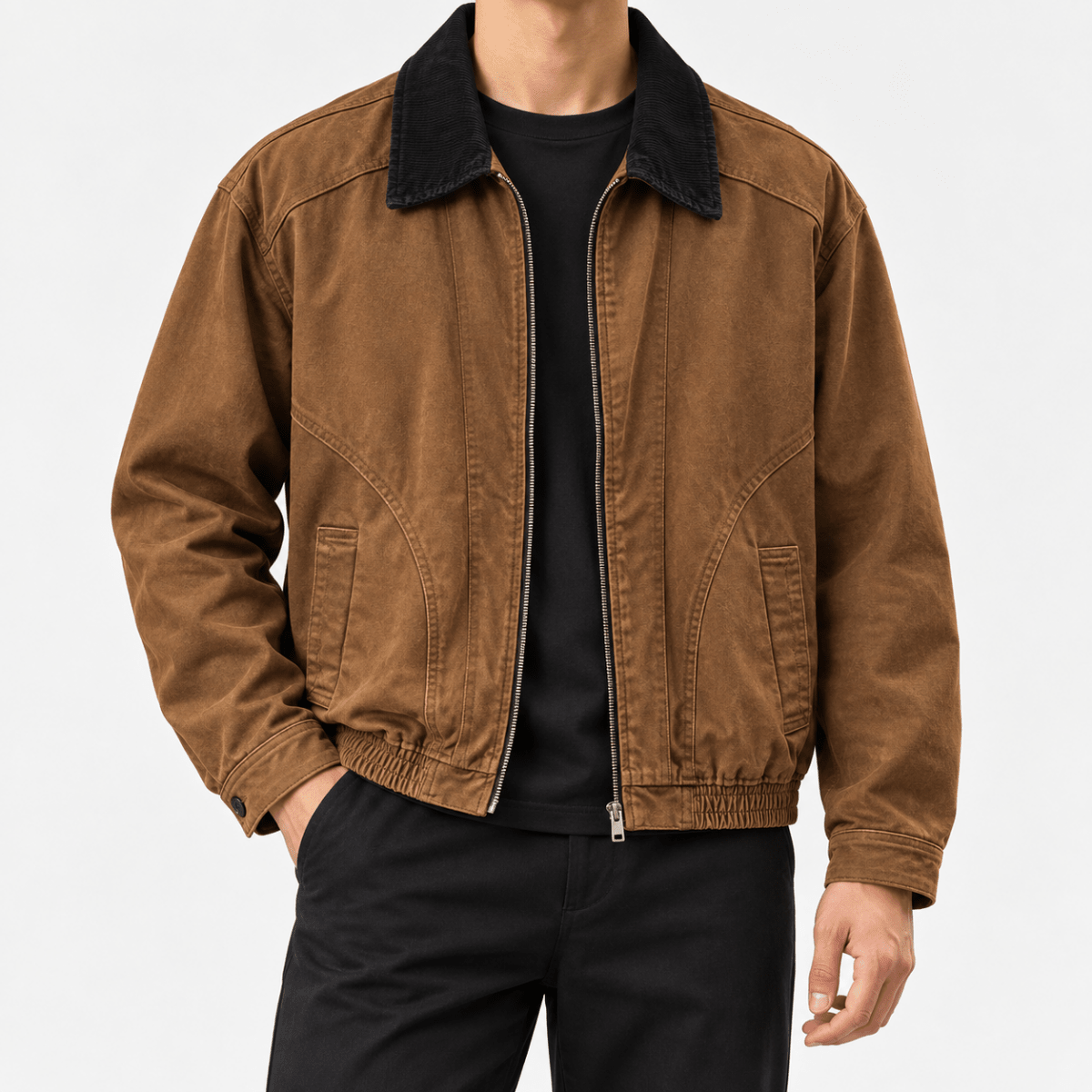 Leonardo cotton jacket with high-contrast collar - AntoniosClothing - Brown