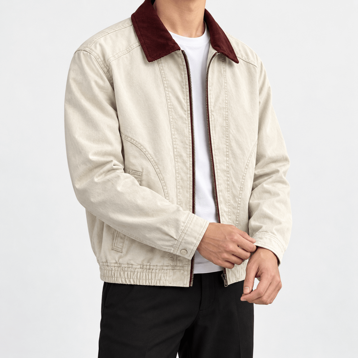 Leonardo cotton jacket with high-contrast collar - AntoniosClothing - Beige