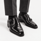 Leonardo double buckle leather shoes - AntoniosClothing - Black