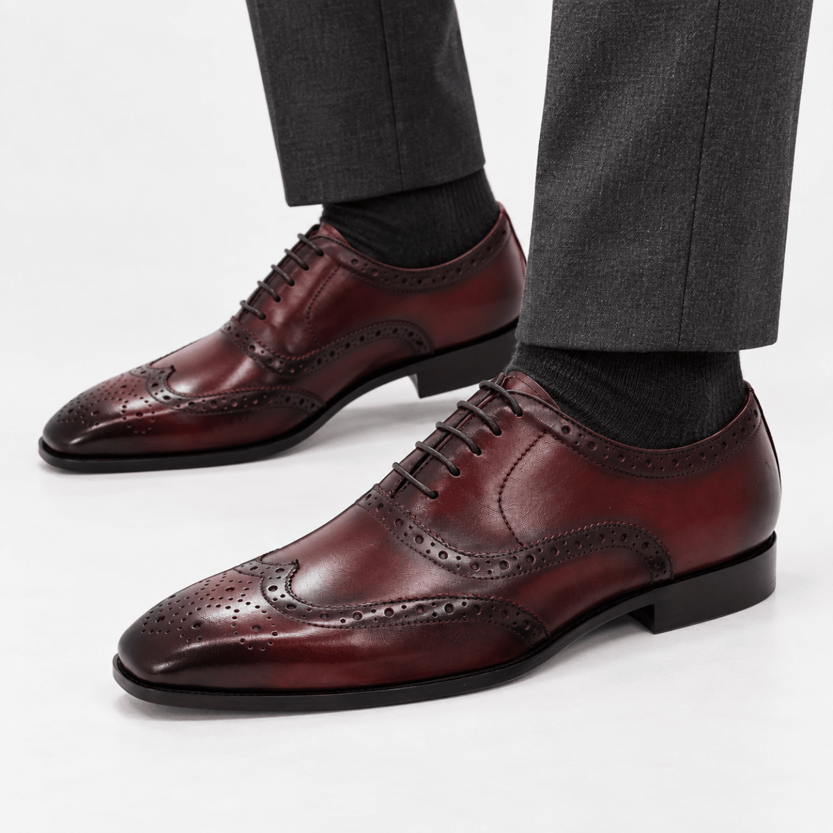 Leonardo genuine leather brogue shoes - AntoniosClothing - Wine red