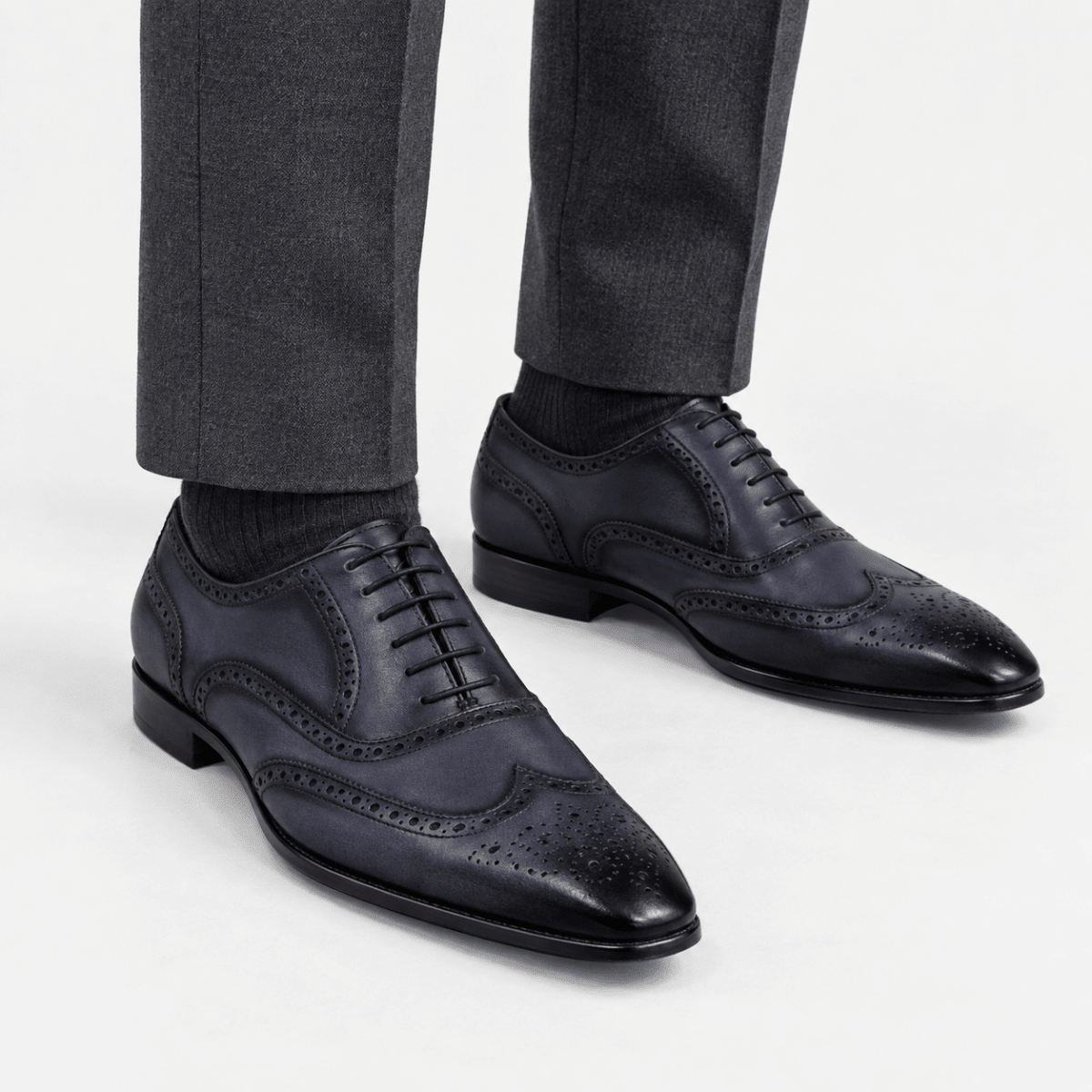 Leonardo genuine leather brogue shoes - AntoniosClothing - Gray