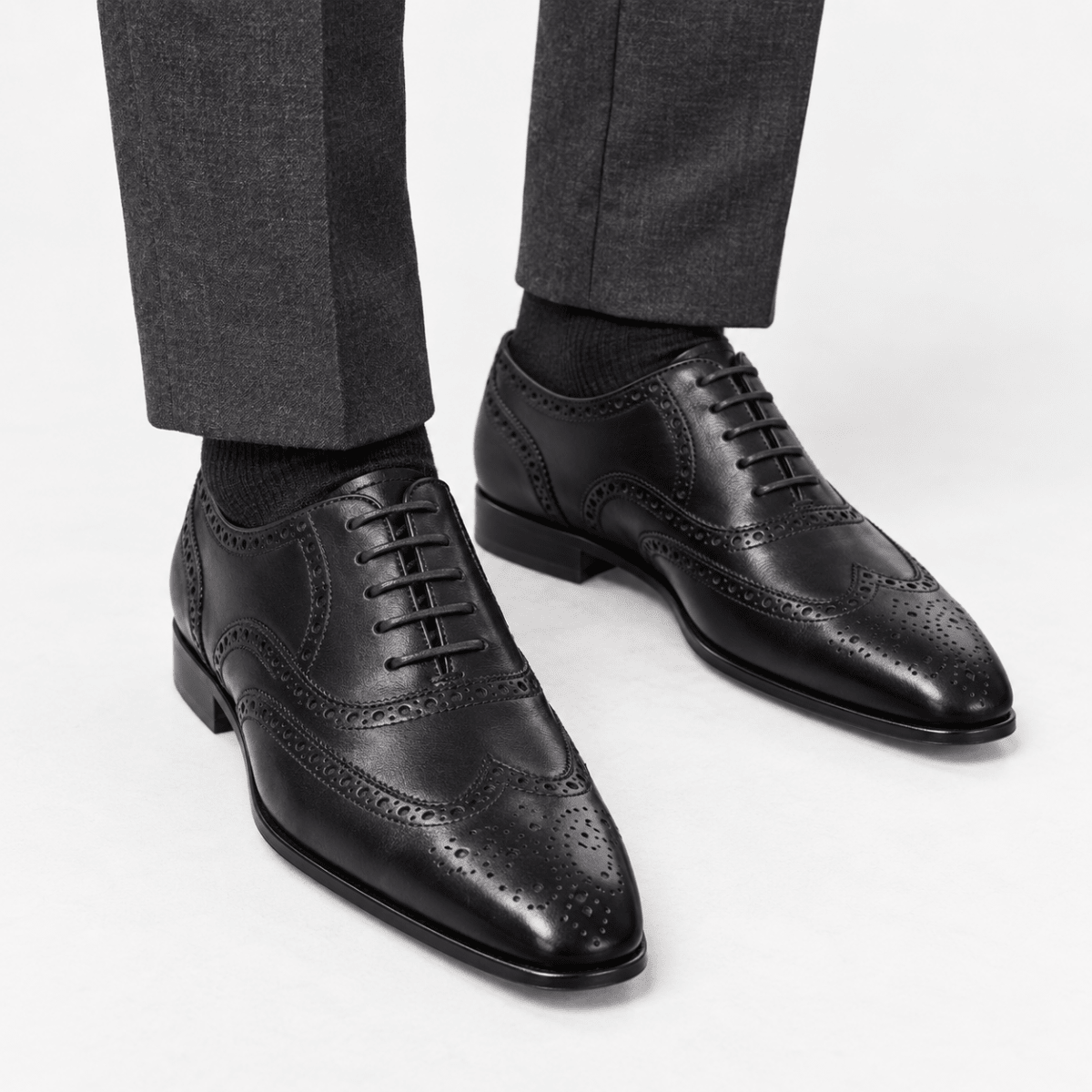 Leonardo genuine leather brogue shoes - AntoniosClothing - Black