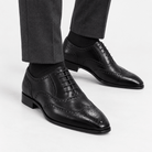 Leonardo genuine leather brogue shoes - AntoniosClothing - Black