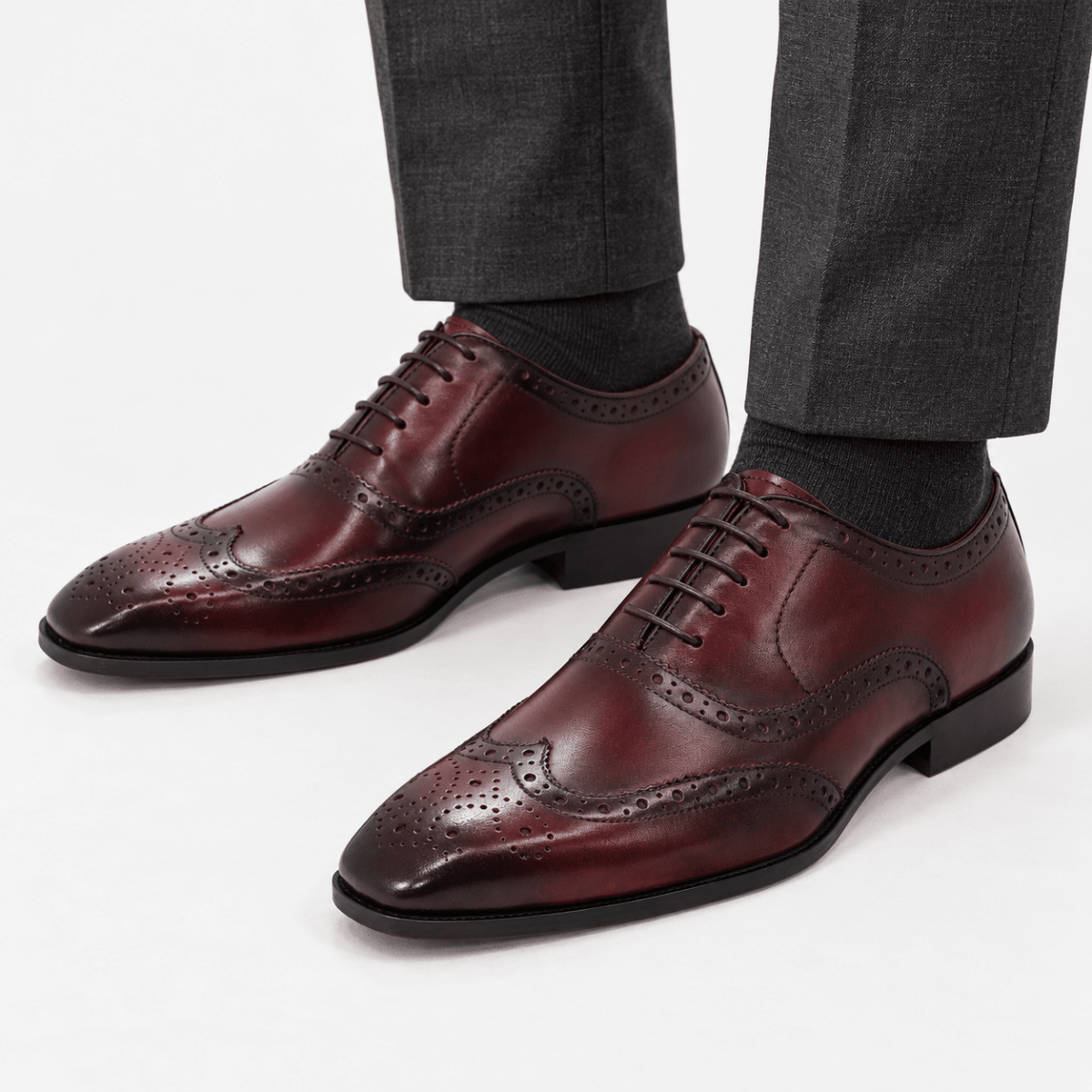Leonardo genuine leather brogue shoes - AntoniosClothing - Wine red