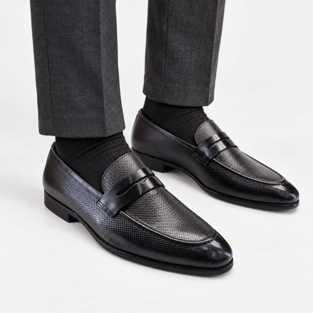 Leonardo genuine leather penny loafers - AntoniosClothing - Black