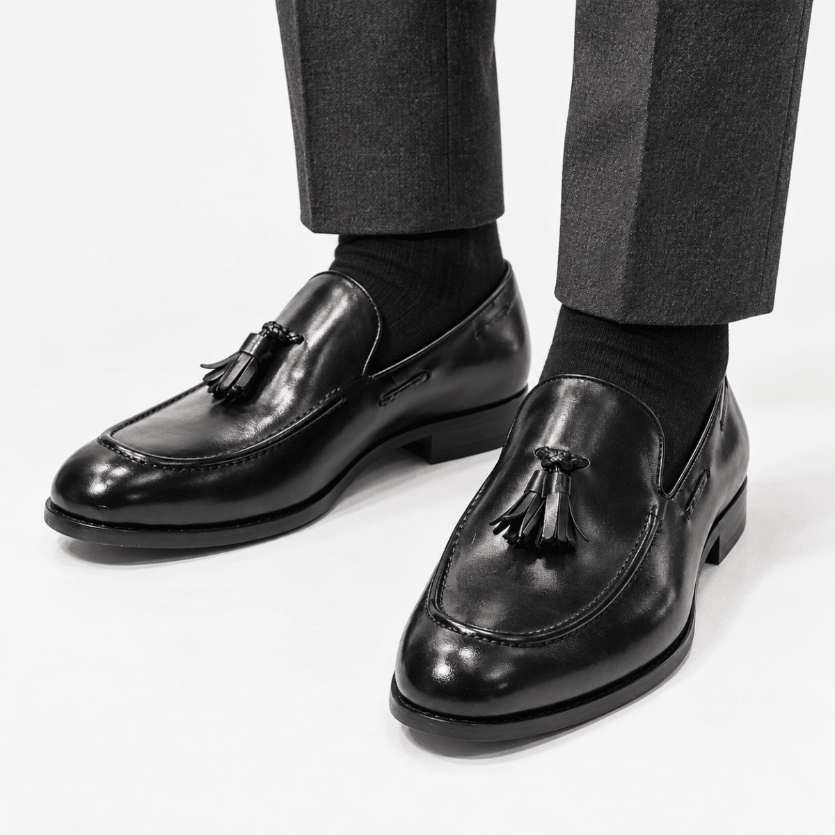 Leonardo italian style tassel loafers - AntoniosClothing - Black