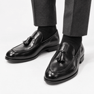 Leonardo italian style tassel loafers - AntoniosClothing - Black