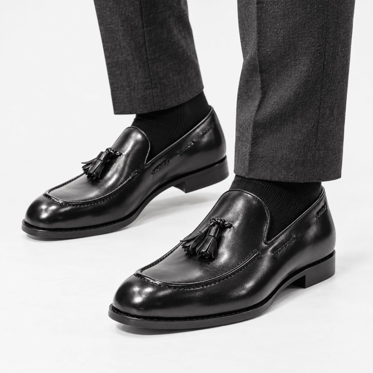 Leonardo italian style tassel loafers - AntoniosClothing - Black