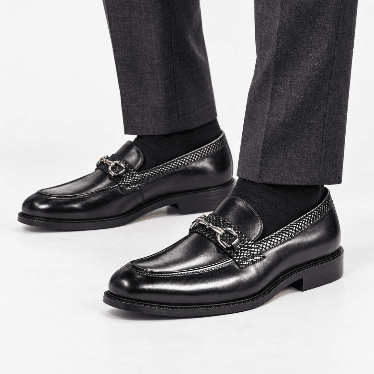 Leonardo metal buckles business loafers - AntoniosClothing - Black