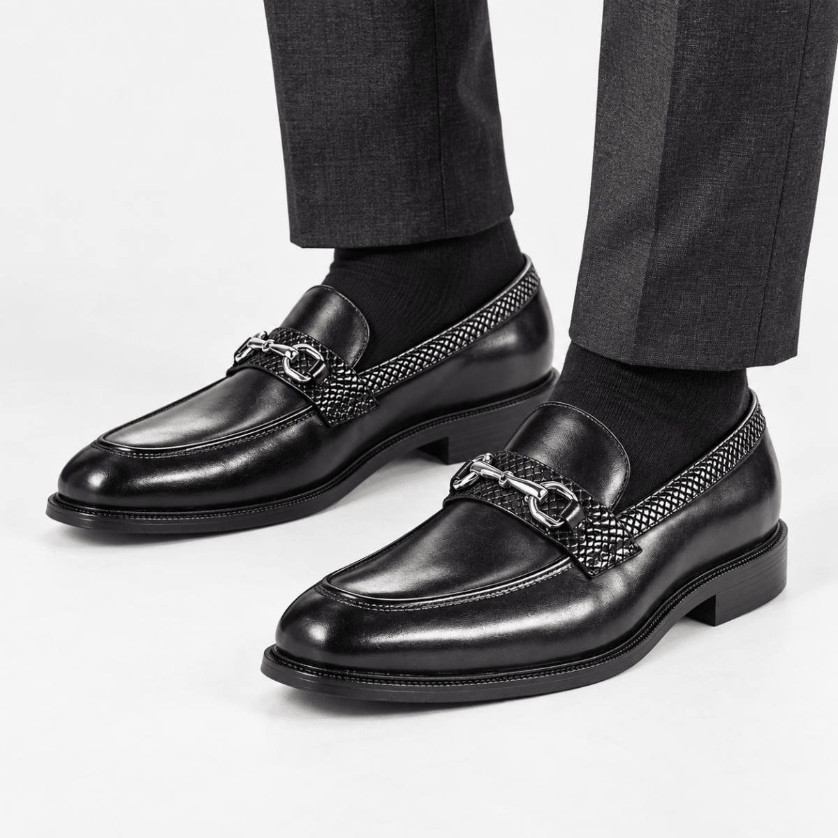 Leonardo metal buckles business loafers - AntoniosClothing - Black