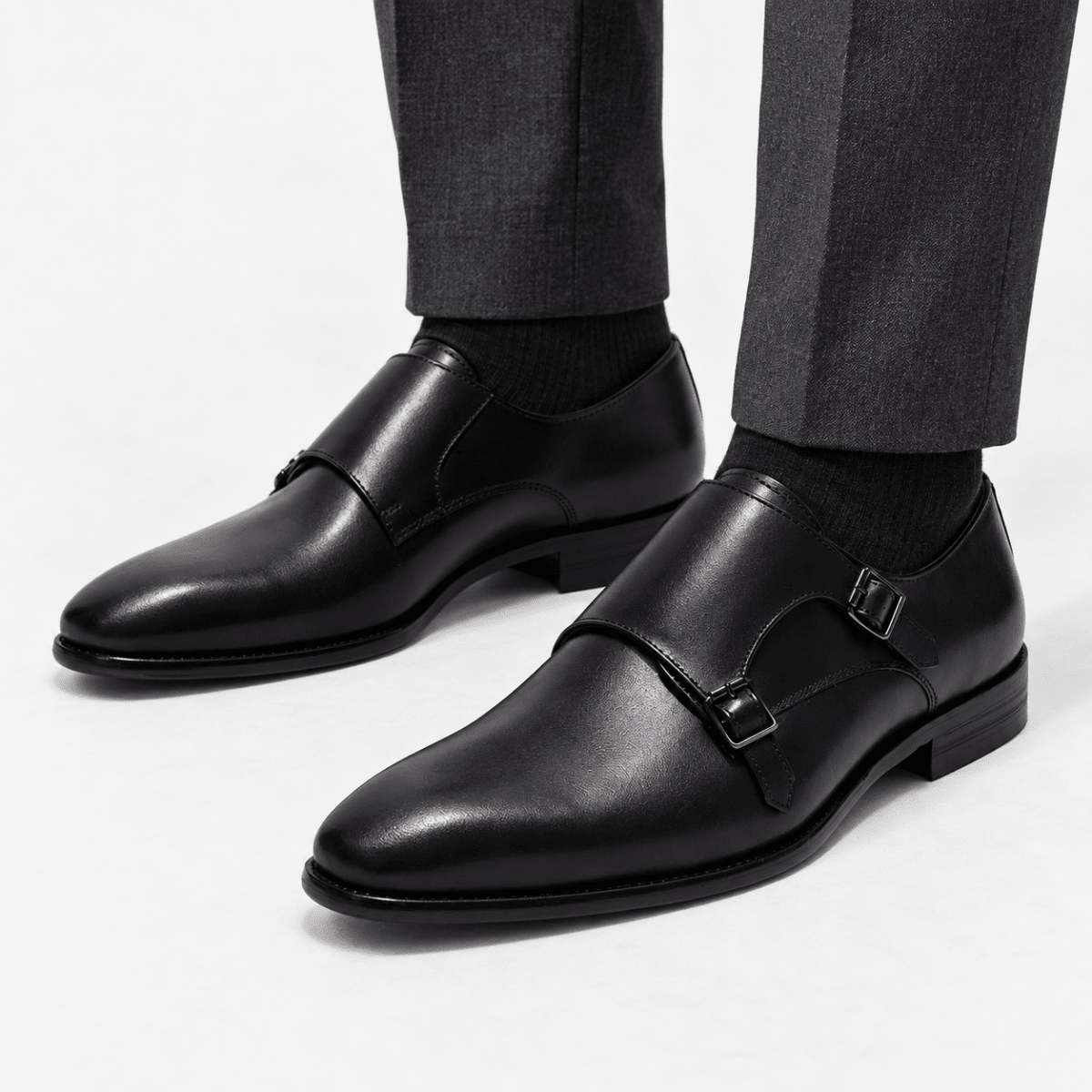 Leonardo monk-strap leather shoes - AntoniosClothing - Black