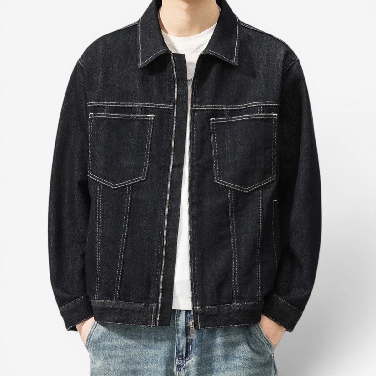 Leonardo navy blue cotton classic jacket - AntoniosClothing - Black blue