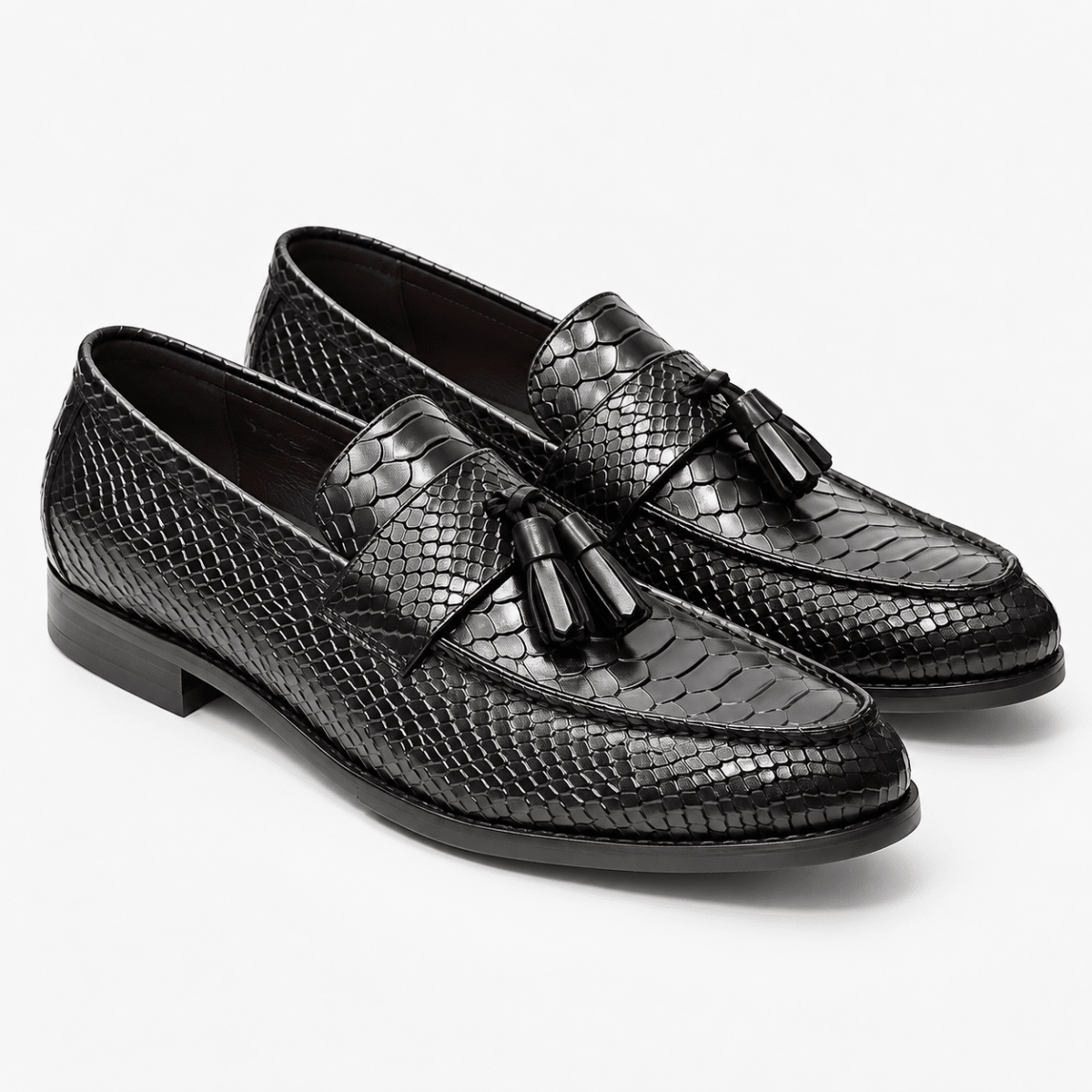 Leonardo premium pattern leather loafers - AntoniosClothing - Black