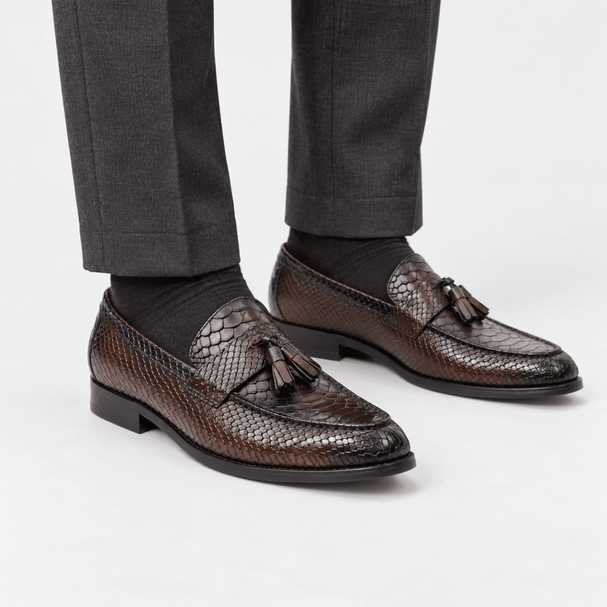 Leonardo premium pattern leather loafers - AntoniosClothing - Dark brown