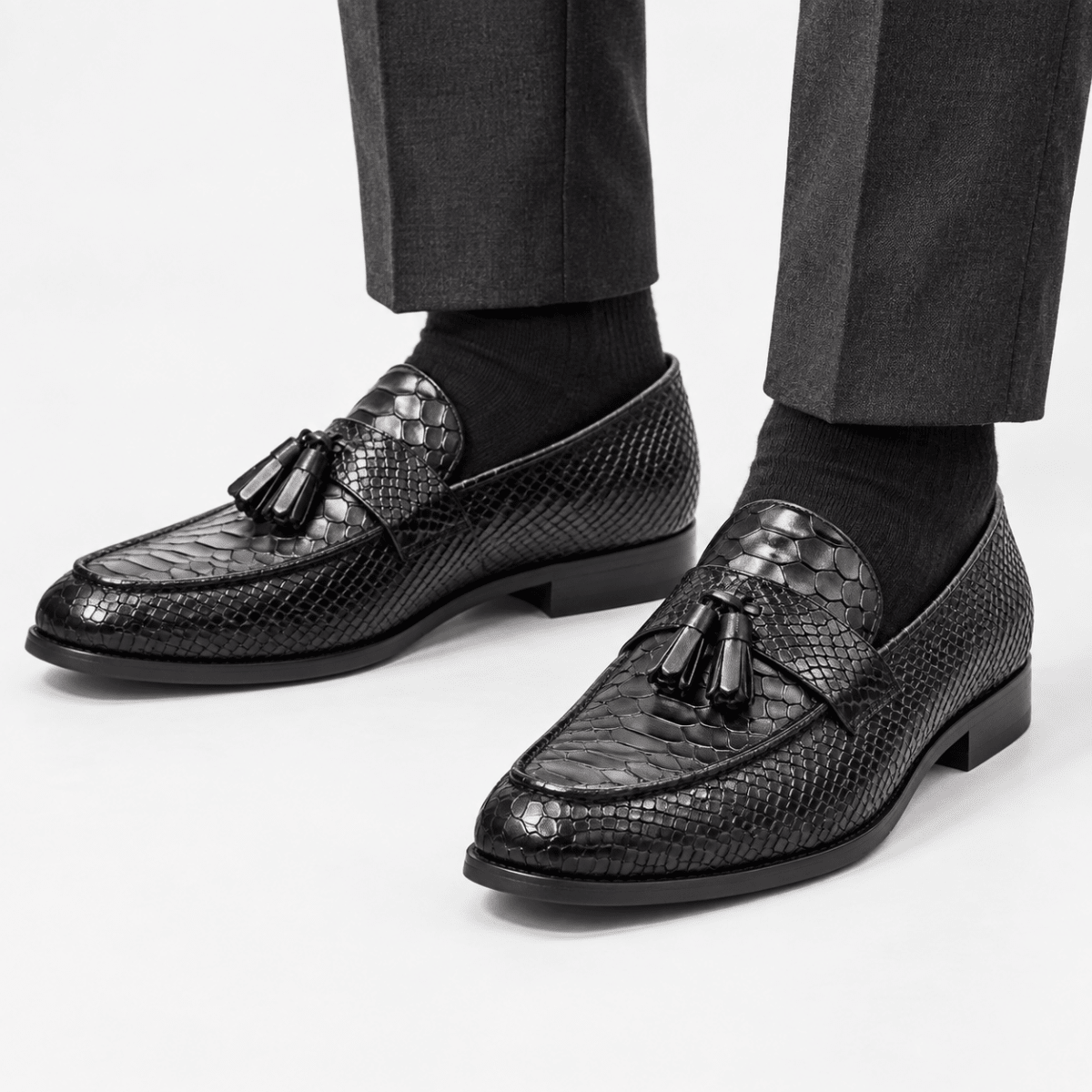 Leonardo premium pattern leather loafers - AntoniosClothing - Black