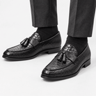 Leonardo premium pattern leather loafers - AntoniosClothing - Black