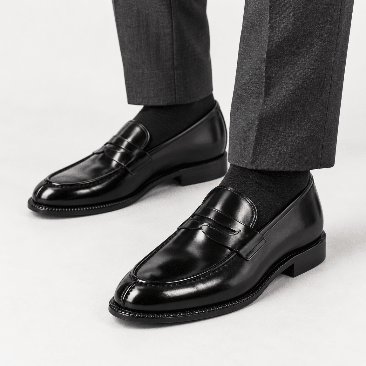 Leonardo shiny genuine leather loafers - AntoniosClothing - Black