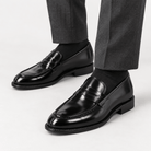 Leonardo shiny genuine leather loafers - AntoniosClothing - Black