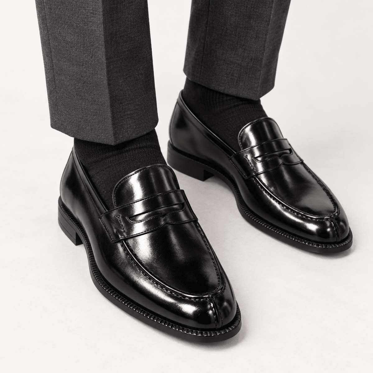 Leonardo shiny genuine leather loafers - AntoniosClothing - Black