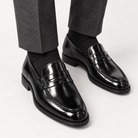 Leonardo shiny genuine leather loafers - AntoniosClothing - Black