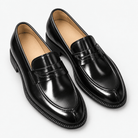 Leonardo shiny genuine leather loafers - AntoniosClothing - Black