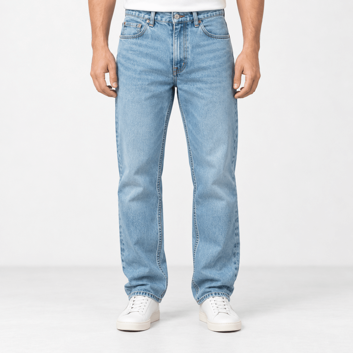 Light wash cotton blend straight jeans - AntoniosClothing - Light blue