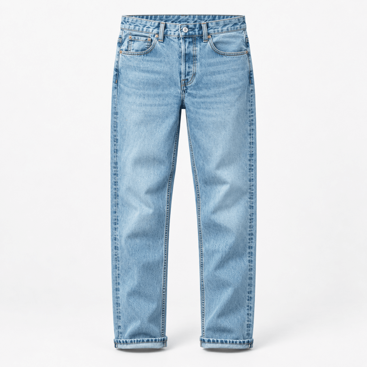 Light wash cotton blend straight jeans - AntoniosClothing - Light blue