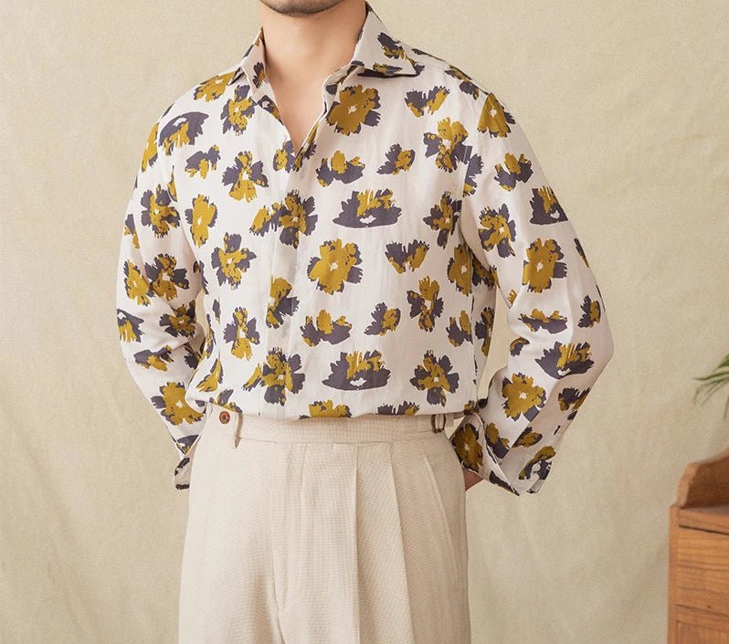 Linen beach printed long - sleeve shirt - Antonios