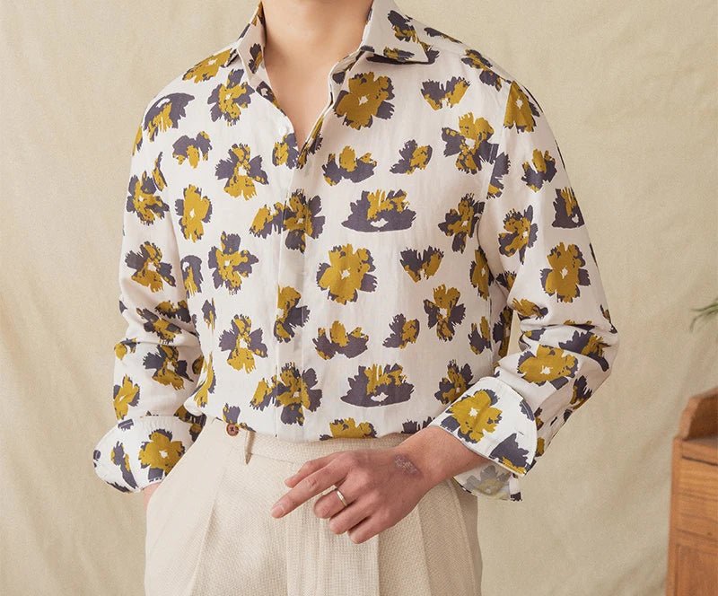 Linen beach printed long - sleeve shirt - Antonios