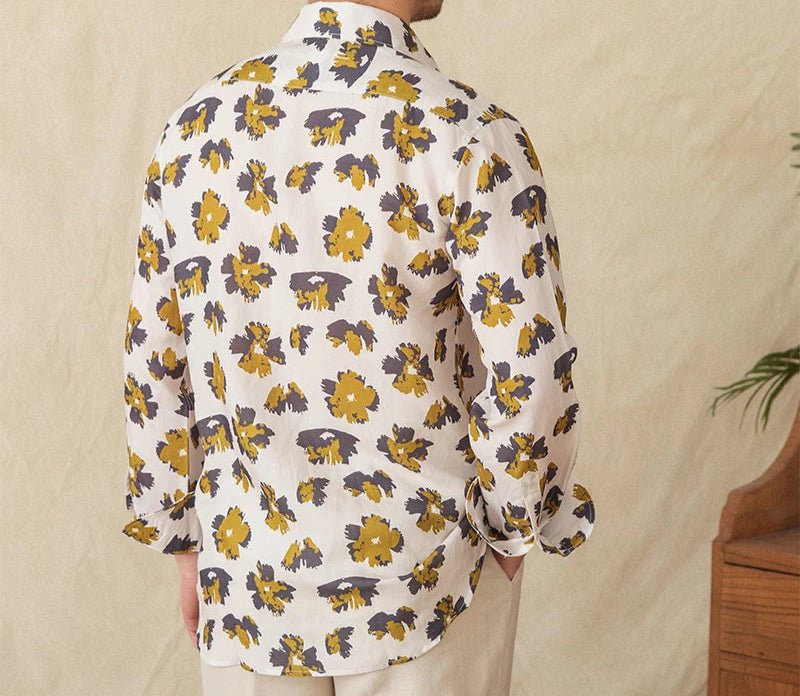 Linen beach printed long - sleeve shirt - Antonios